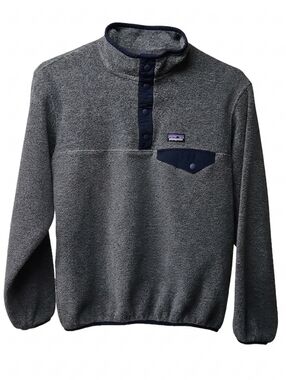 Patagonia Synchilla Dark Gray & Navy Blue Fleece Snap-T Pullover Top Sz XL 14